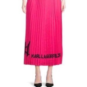 NWT-KARL LAGERFELD PARIS Logo Pleated Maxi Skirt-size small